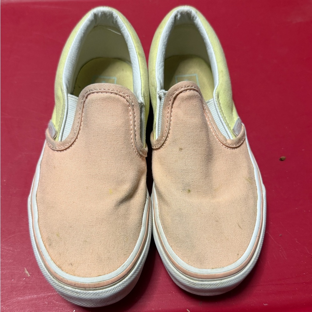 Vans Kids Slip-On Sneakers in Peach with Yellow Heel